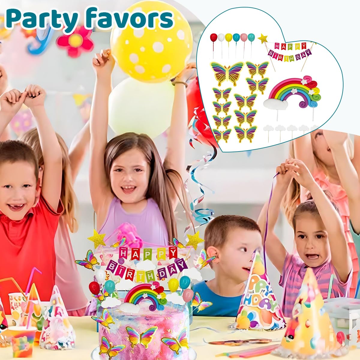 HASTHIP® 23 Pcs Happy Birthday Cake Topper with Butterfly, Rainbow, Banner for Birthday - Party Decoration, Reusable Cake Decorating Kit for Husband, Girl, Kids Birthday Celebration 3
