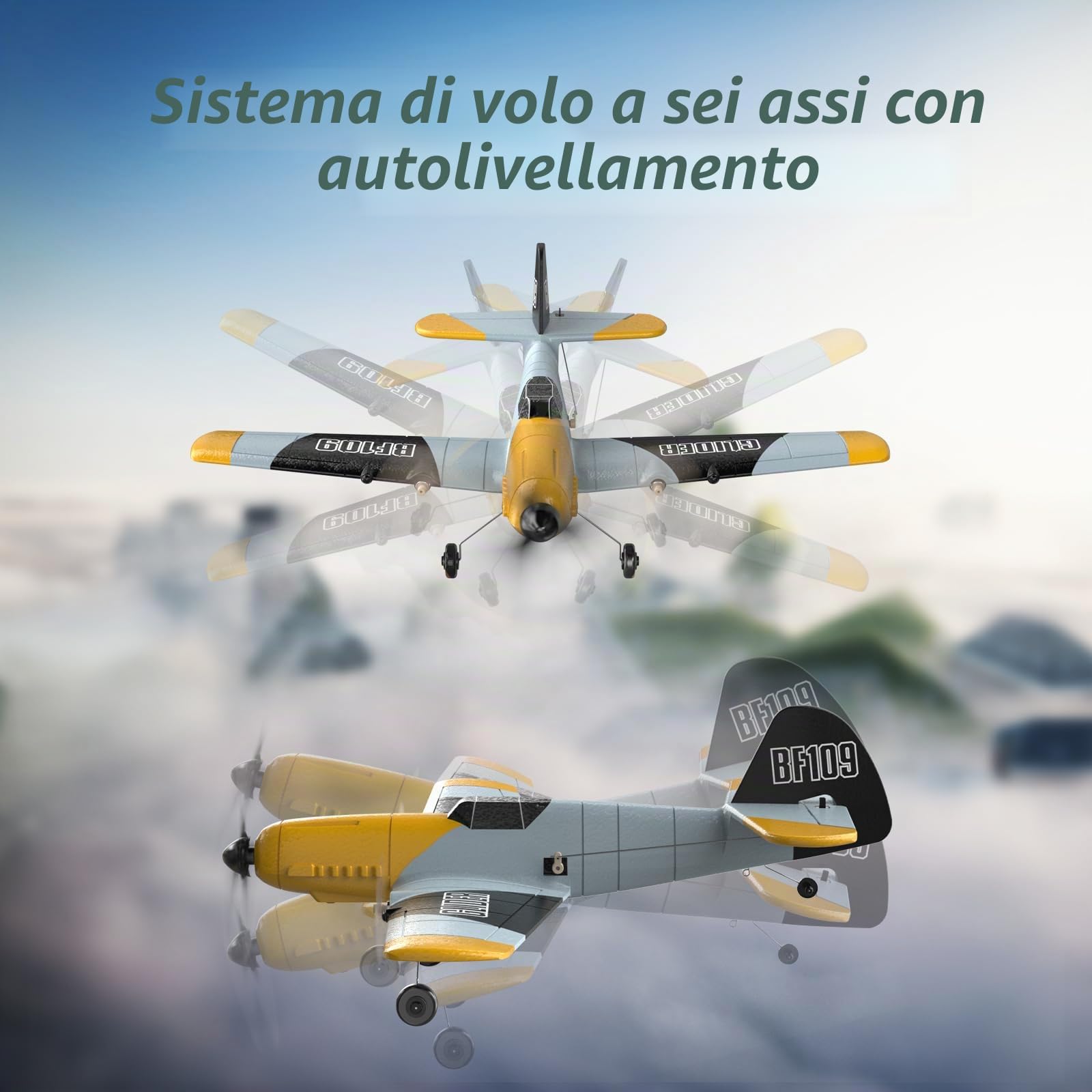 DEERC Aereo RC 3 canali BF-109 Giocattolo da caccia per aereo telecomandato, Stabilizzatore giroscopico a 6 assi da 2,4 GHz Aereo per aliante RTF, Facile da pilotare per Adulti Bambini Principianti…