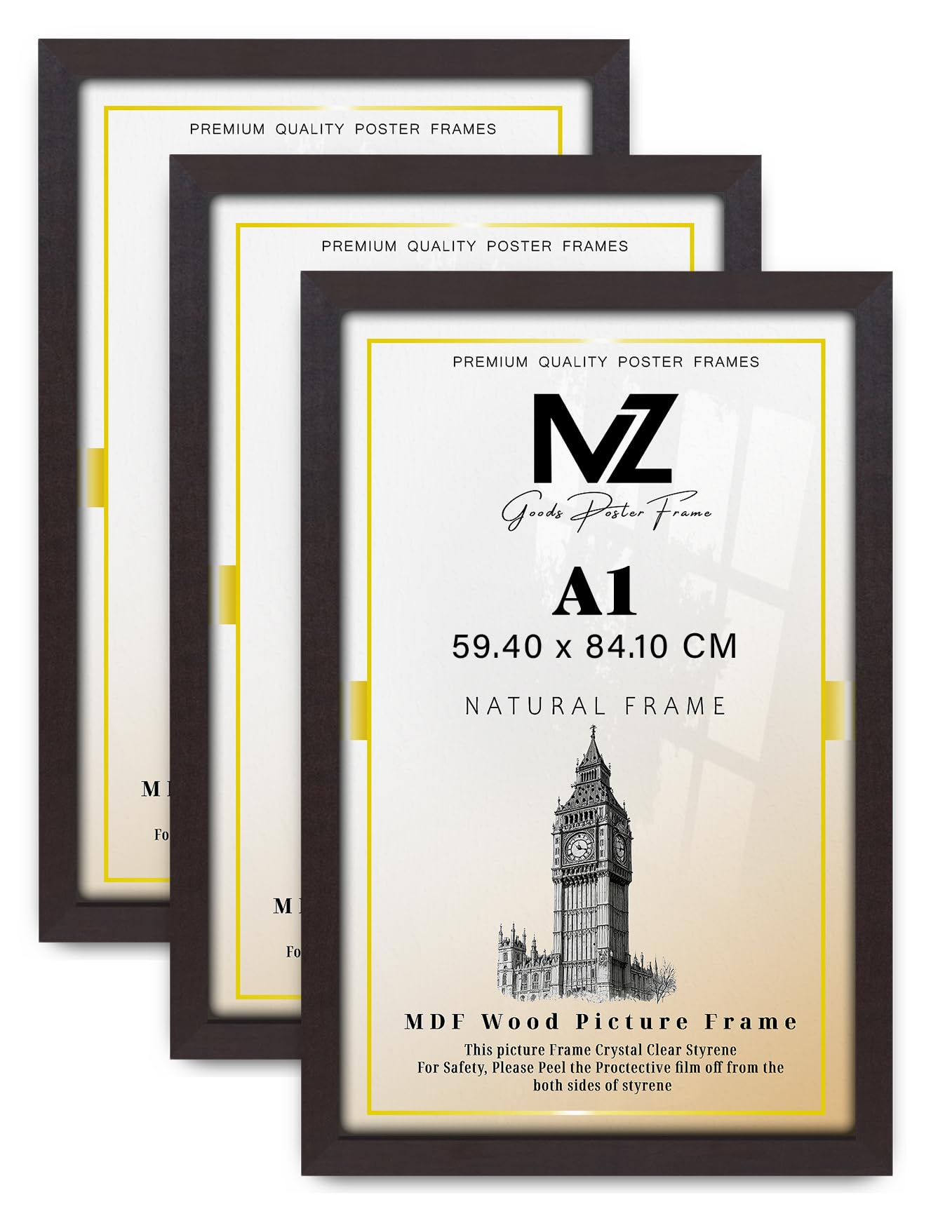 MZ GOODS pack of 3 MDF Poster Frame A1 (59.40 x 84.10 CM) Rectangle for Inspirational Quotes, Graduation Photos & Wall Decor, Elegant MDF Finish, Secure Hanging Hooks [ Mahogany ]