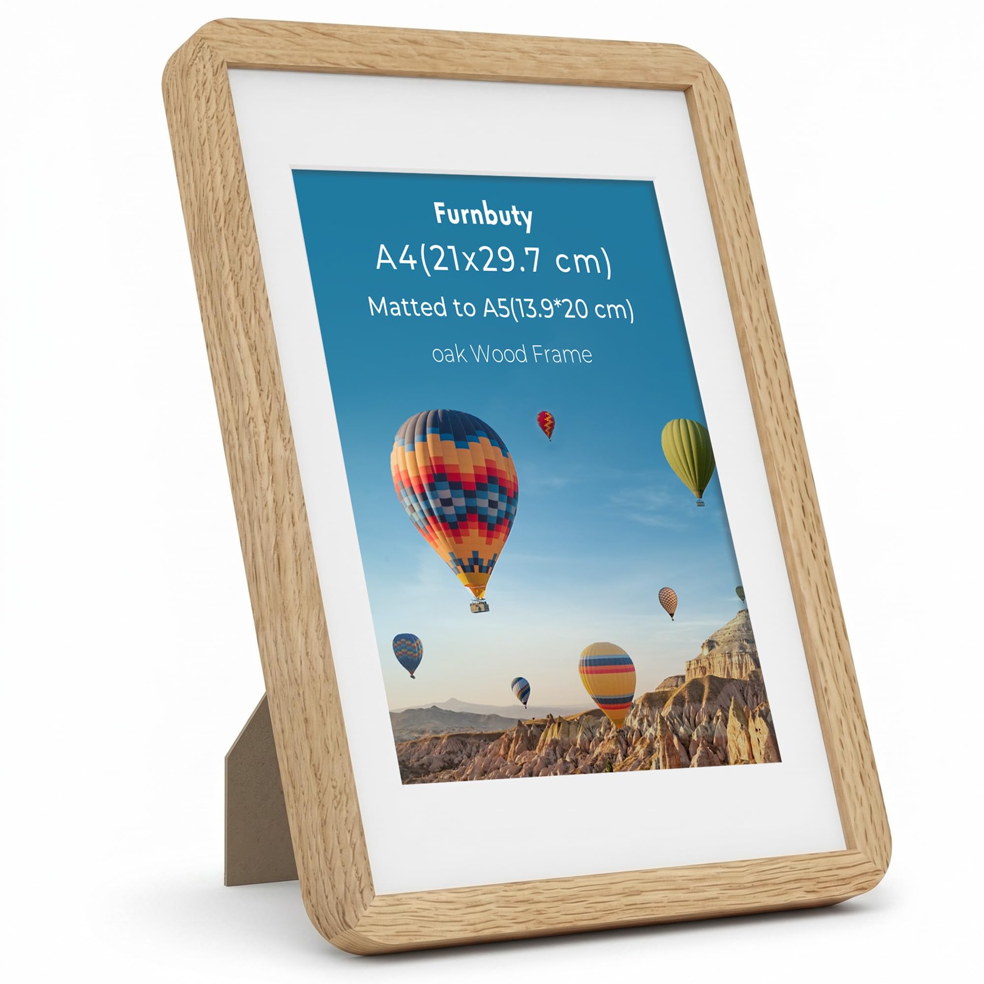 A4 Frame, A4 Photo Frame with Mount for A5 Photo, Handcrafted Rounded Corner A4 Oak Wooden Frame with Stand Tabletop or Wall Hanging for Photos Certificates Art Prints Postcards Crafts