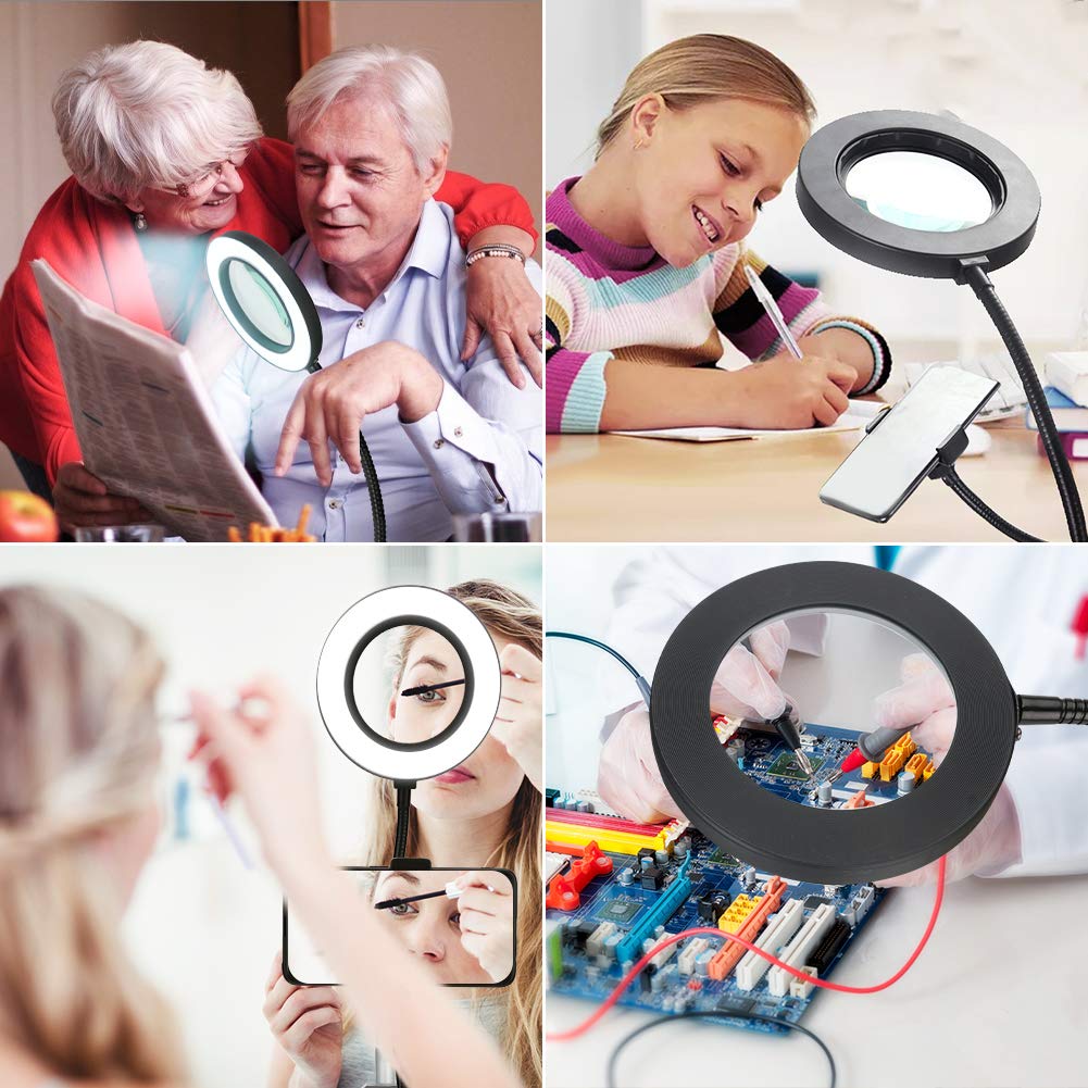 Magnifying Glass with Light 10X LED Magnifying Lamp 360 Degree
