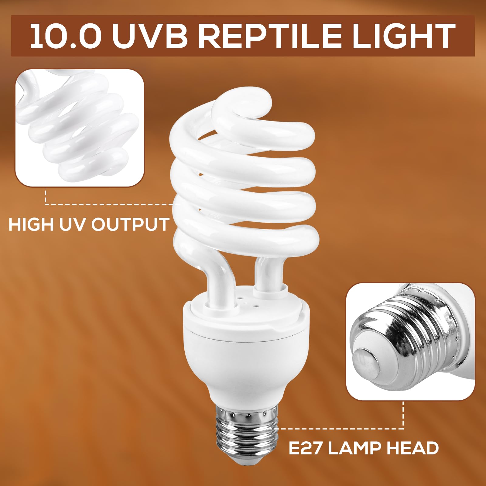 PORFOYO Lampada UVB, 26w 10.0 UVB Reptile Light, Luce UVB Per Rettili, UVB Per Tartarughe, 220V Animal Lampada UVB, Per Lucertole, Serpente, Camaleonte, Draghi Barbuti