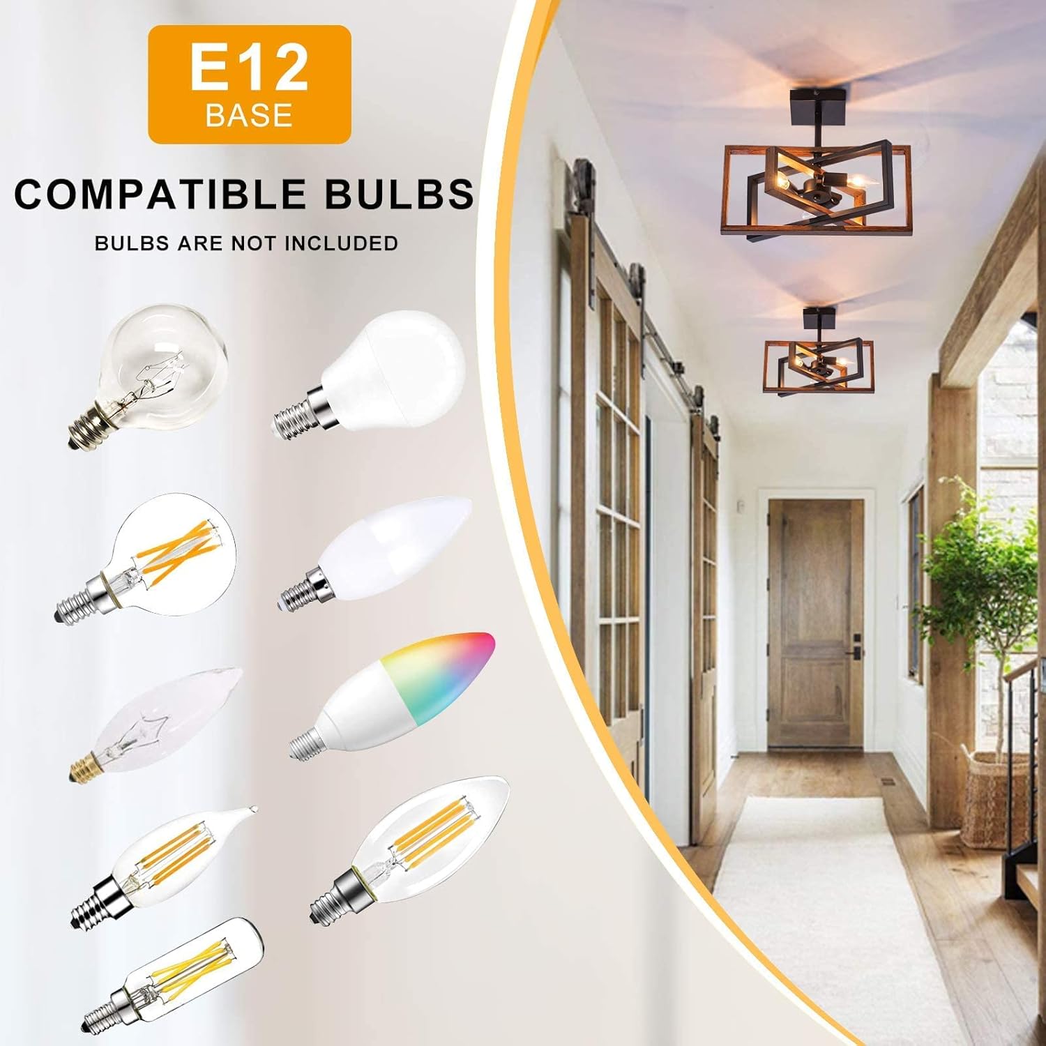 Industrial Rectangle Flush Mount Ceiling Light,Rotatable Metal Frame,Rustic Retro Vintage Farmhouse Light Fixture for Dining Living Room Bedroom Passway Kitchen Hallway Entryway,Faux-Wood Color Finish