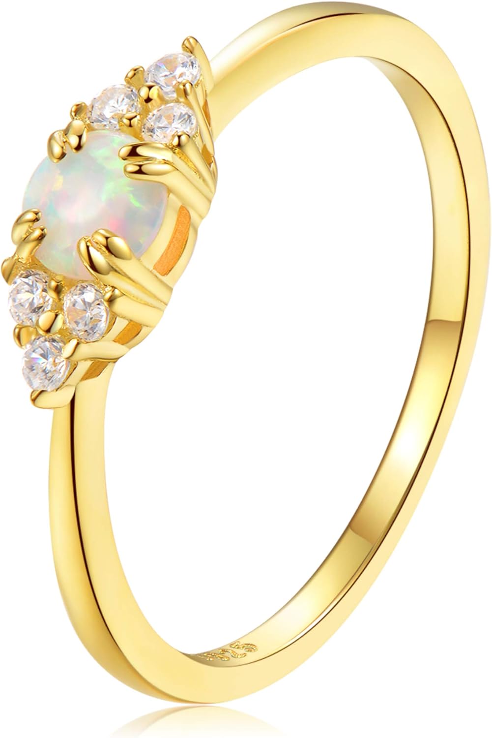espere Sterling Silver Halo Opal Stacking Ring Simple Dainty Gold Ring Opal Ring Birthstone Ring 4-10