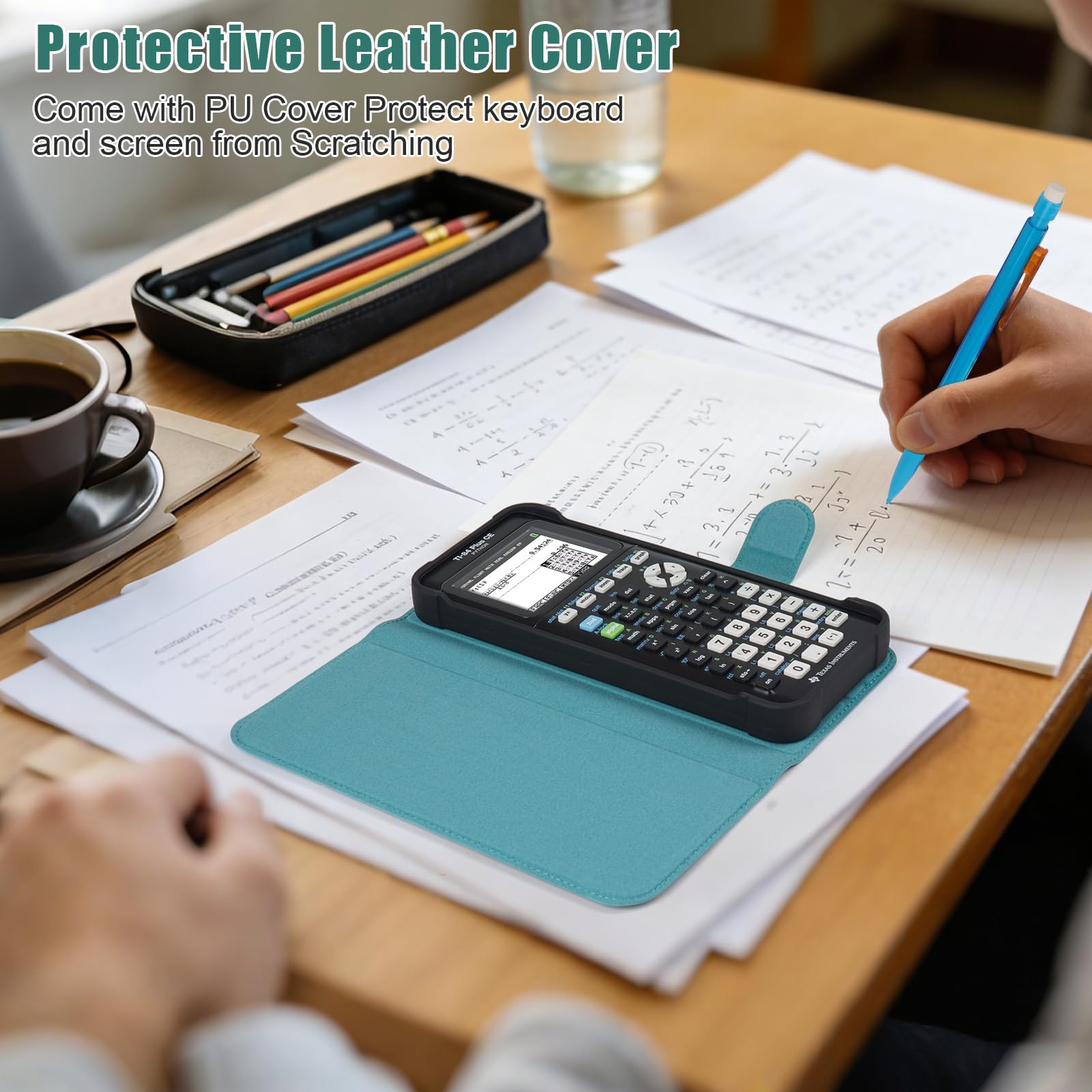 YouKnow Étui de protection en cuir synthétique compatible avec calculatrice graphique couleur Texas Instruments TI-84 Plus CE avec fente pour carte d'identité (étui uniquement) (vert)