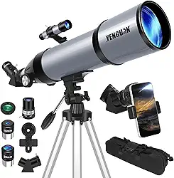 Telescópio para adultos e crianças abertura de 80 mm 600 mm, telescópio para adultos de alta potência, iniciantes em astronomia para ver planeta, ideal para presentes, com adaptador de telefone, bolsa