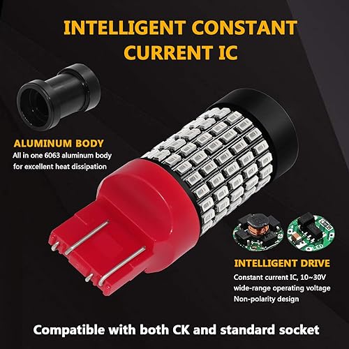 Miniatura 3 de PHINLION 7440 7443 Bombillas LED rojas de luz trasera de freno, 2800 lúmenes, súper brillante, 3014 103-SMD 7441 7444, bombilla LED para parada de