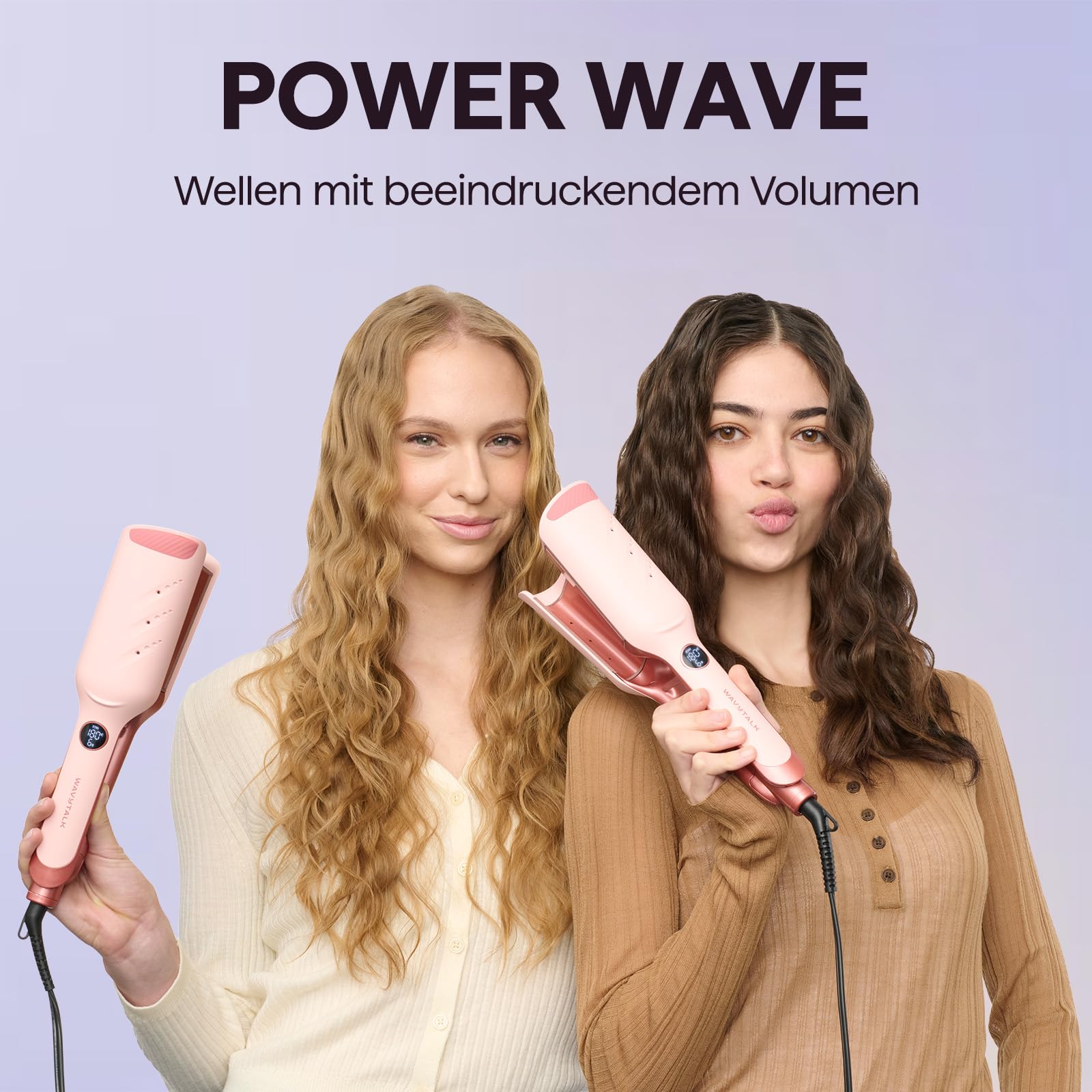 Wavytalk Power Wave Welleneisen Für Haare, Kreppeisen Für Große Wellen, Mit Ionenschutz & Belüftung Für Weniger Hitzeschäden, Müheloser Lockenstab, Dual-Voltage, Rose