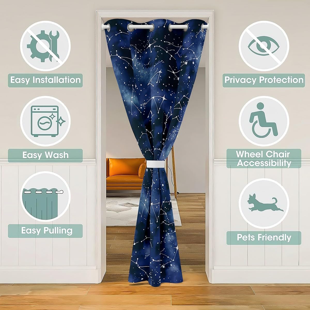 Blue Universe Galaxy Door Curtain 59x80 Inch 1 Panel Kids Girls Outer Space Star Closet Door Cover Curtain Boys Universe Cloud Galaxy Blackout Curtain Washable Space Outer Sky Doorway Curtain