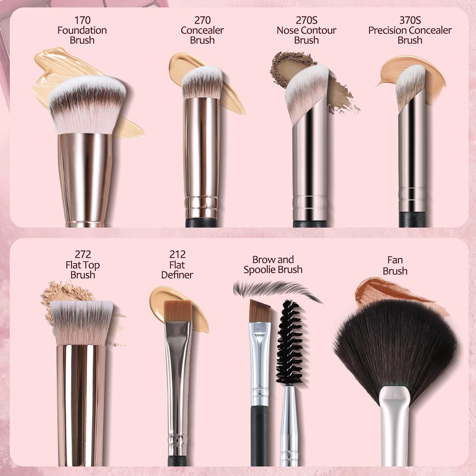 ENERGY Set di pennelli da trucco professionali per fondotinta, correttore, contorno naso, sopracciglia, eyeliner, pennelli piatti per il viso, per fondotinta liquido, crema, polvere, gel, miscelazione