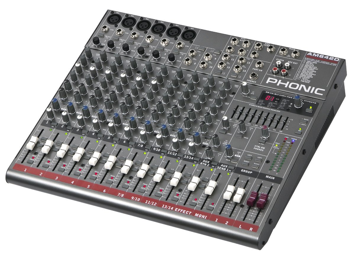 Phonic AM642D 6 Mic/Line 4 Stereo 2 Group 9-Band GEQ 100+ Tap EFX