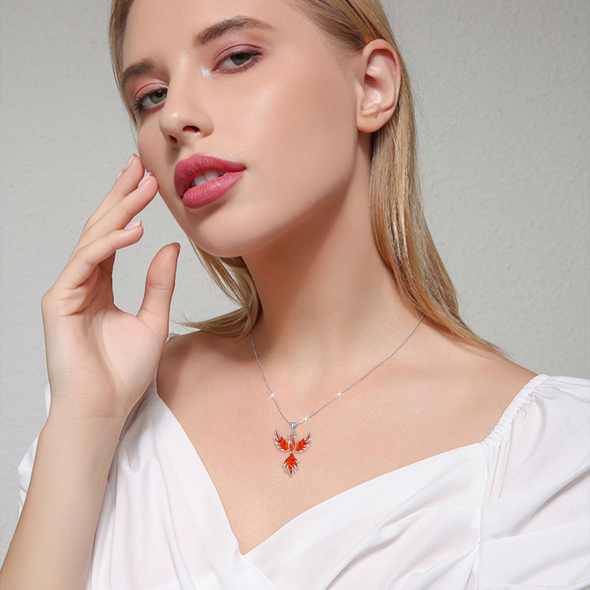 URONE Collar con colgante de fénix de plata de ley 925, collar de ópalo de fénix, joyería de fénix, regalo de pájaro para mujer, Plata esterlina, No es una piedra preciosa
