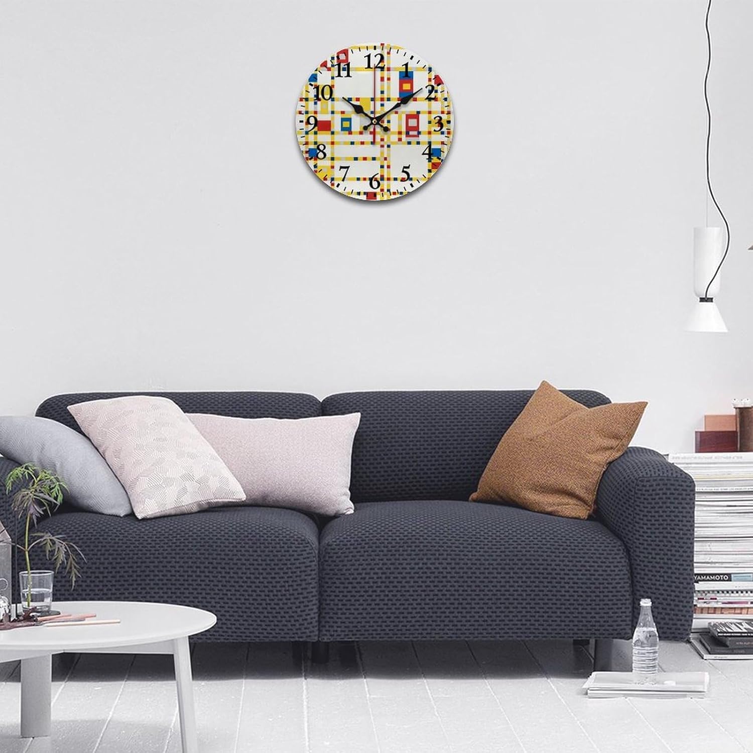 Colorful Abstract Piet Mondrian Boogie York City Silent Wall Clock, Vintage Rustic Decoration Round Wall Clock for Bedroom, Bathroom, Living Room, Home Office(34cm/13.39in)
