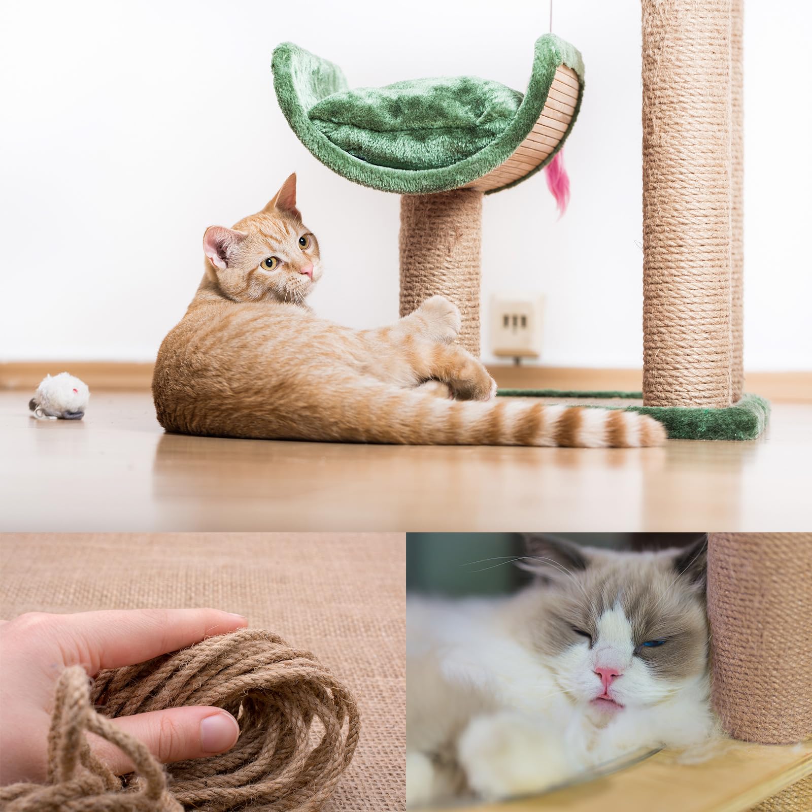 Cuerda de repuesto para rascador de gatos, cuerda de reparación de torre de gato, cuerda de repuesto para árbol de gato, cuerda de yute sin olor de 1/4 pulgadas, cuerda de cáñamo natural 5