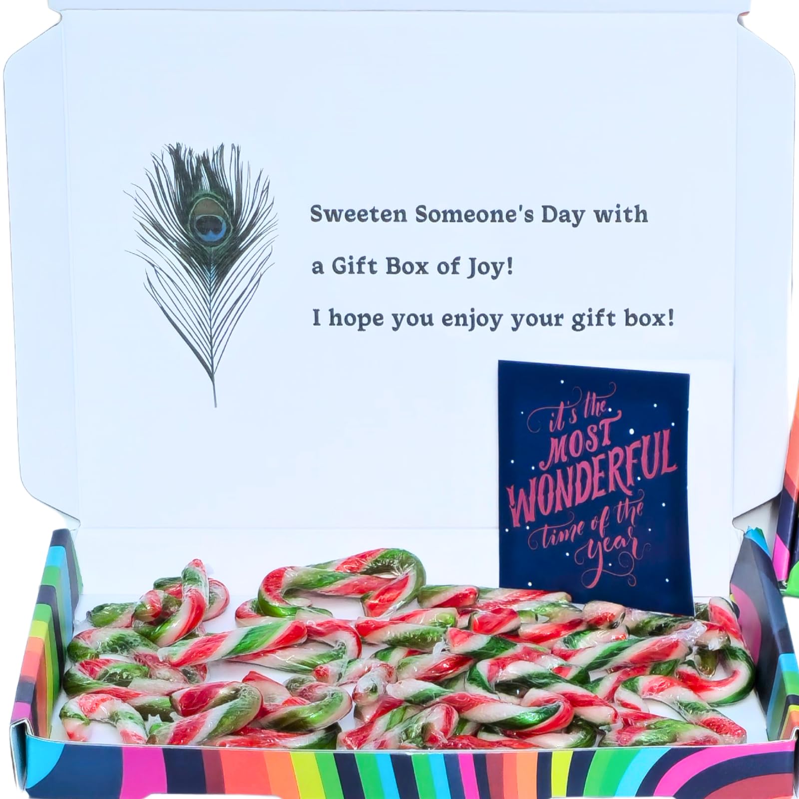 Mini Candy Canes 40 Pack with any Christmas Card,Gift Message Box Individually Wrapped Festive Red & Green Peppermint Flavour for christmas sweets Stocking Fillers,Tree Decorations