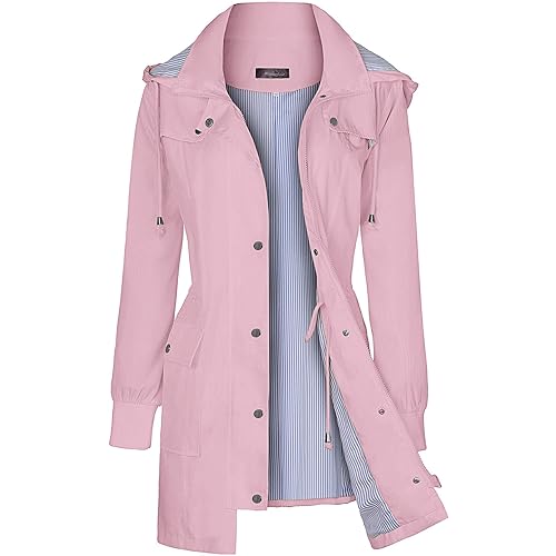 Bloggerlove Rain Jacket Women Lightweight Raincoat Waterproof Windbreaker Striped Climbing Outdoor Hooded Trench Coats S-XXL