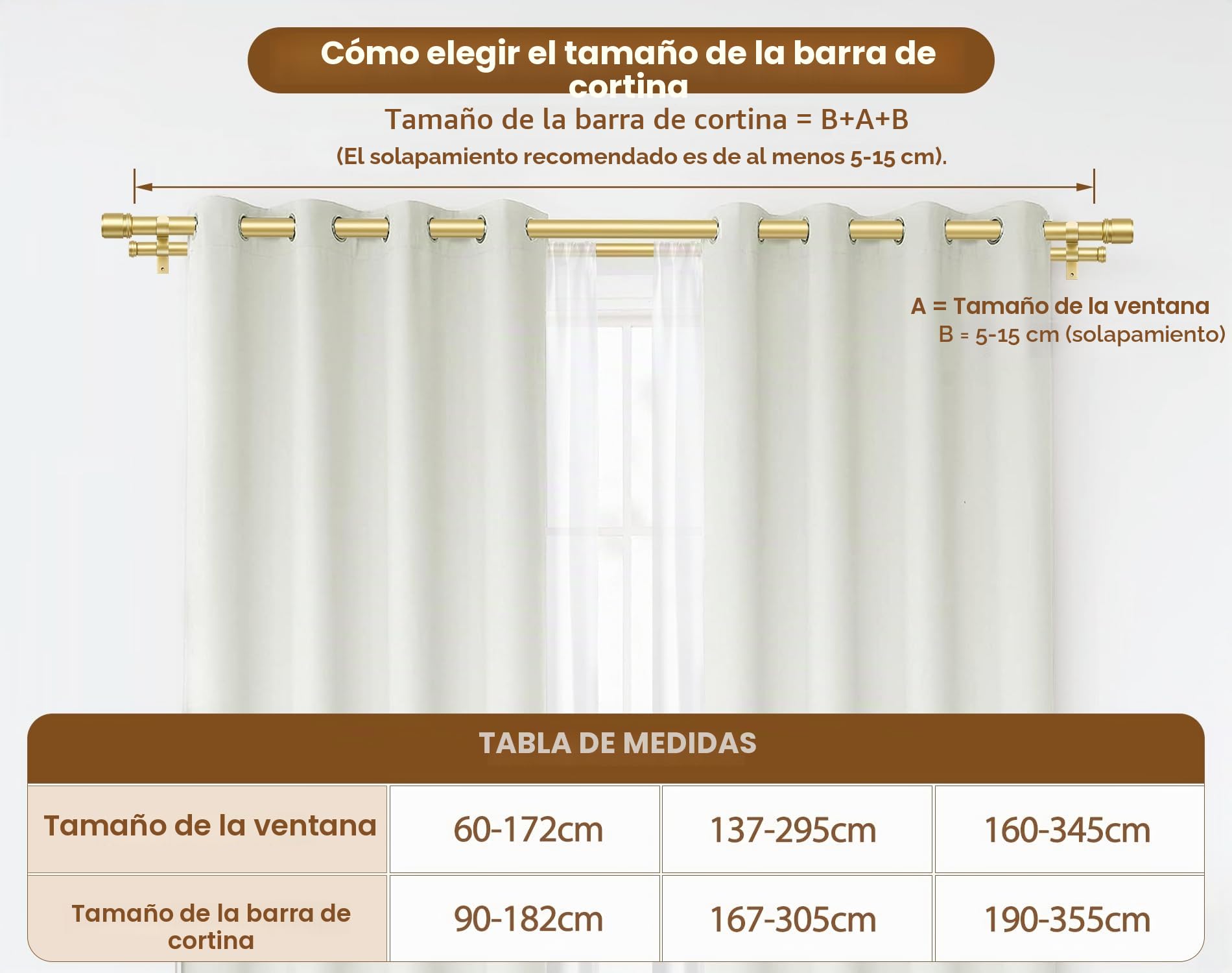 HOTOZON Barra Doble para Cortinas Dorada 190-355 cm, Barras Extensibles de 25 mm para Cortinas con Ojales, Barra para Cortinas de Ventana Montada en la Pared con Remates con Tapón Para Salón