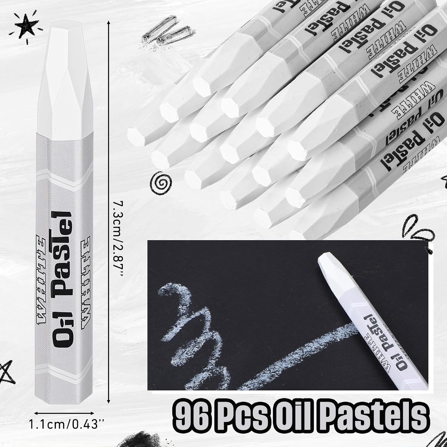 96 Pcs White Soft Oil Pastels Bulk Artists White Oil Crayons Single Color Hexagonal Creamy Pastel for Artists Beginners Painting Drawing Relaxing Blending Graffiti Gallery