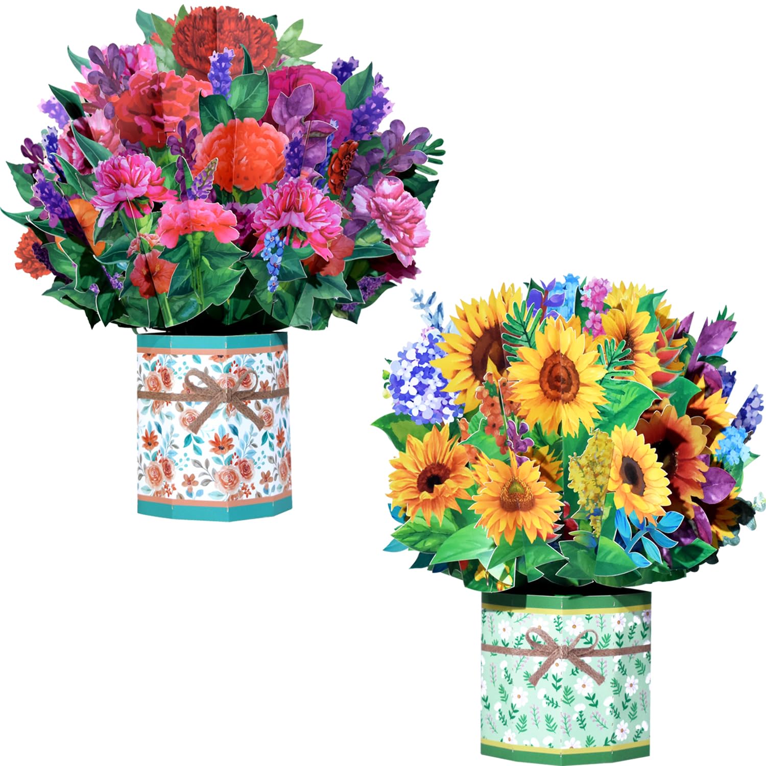 Magic Ants Forever Flower Bouquet 3D Popup Paper Greeting Cards - Set of 2 Designs for Everyday Appreciation, Each 9-inch Life-Sized Card Comes with Note Card and Envelope