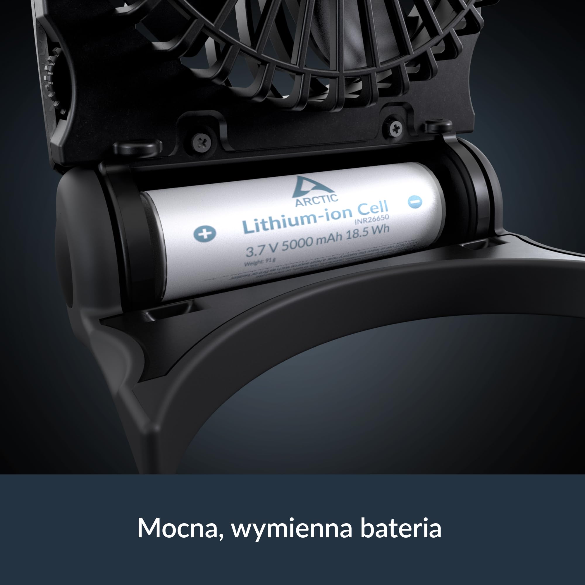 ARCTIC Summair 2Go (Black) - Wentylator Kieszonkowy z Akumulatorem i Stojakiem, Bezstopniowa Regulacja Prędkości, Czas Pracy 4-70 h, Połączenie USB-C (w tym Kabel USB-A) - Czarny