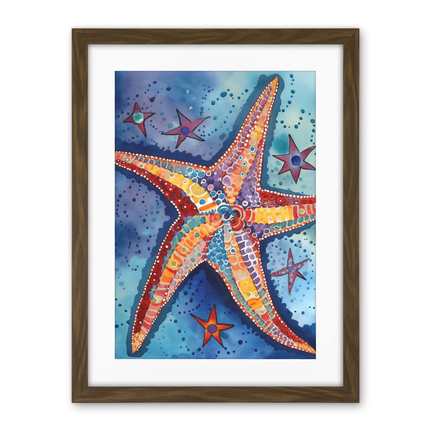 Artery8 Modern Folk Art Starfish Bathroom Artwork Framed Wall Art Print 18X24 Inch