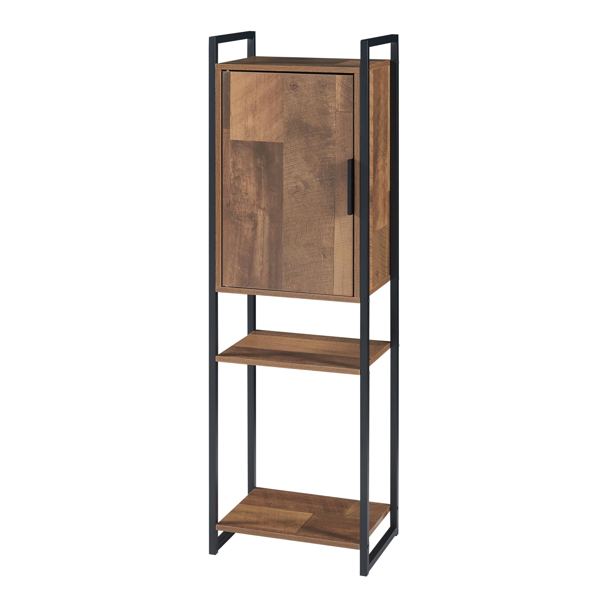 [en.casa] Armadio da Bagno Mobile Basso da Terra per Bagno Arredo Bagno per Stoccaggio con Anta e Ripiani 115 x 35 x 25 cm Nero/effetto Legno Intarsiato color Noce
