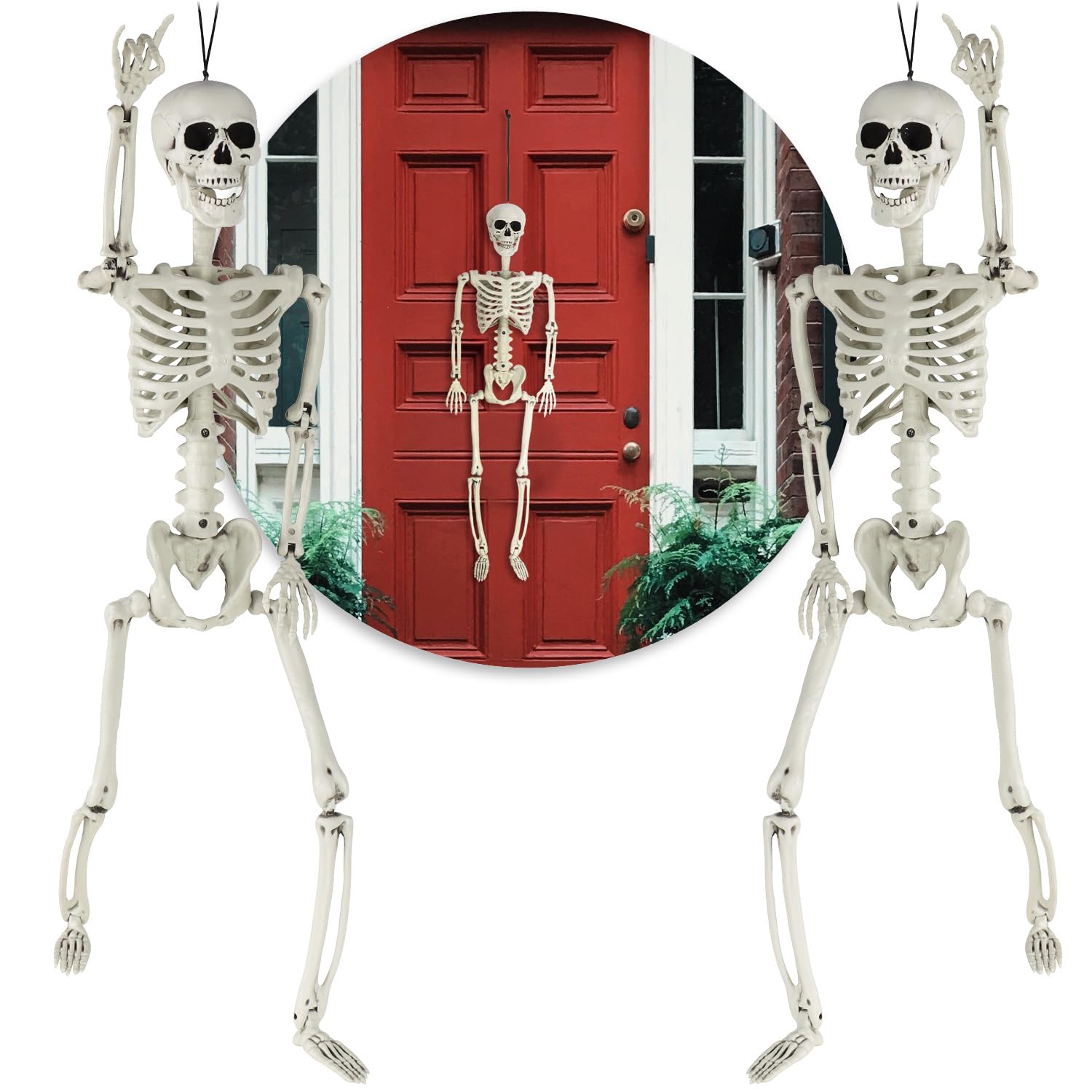 com-four® 2X 90cm Deko Skelett für Halloween, XXL-Skelett aus Kunststoff