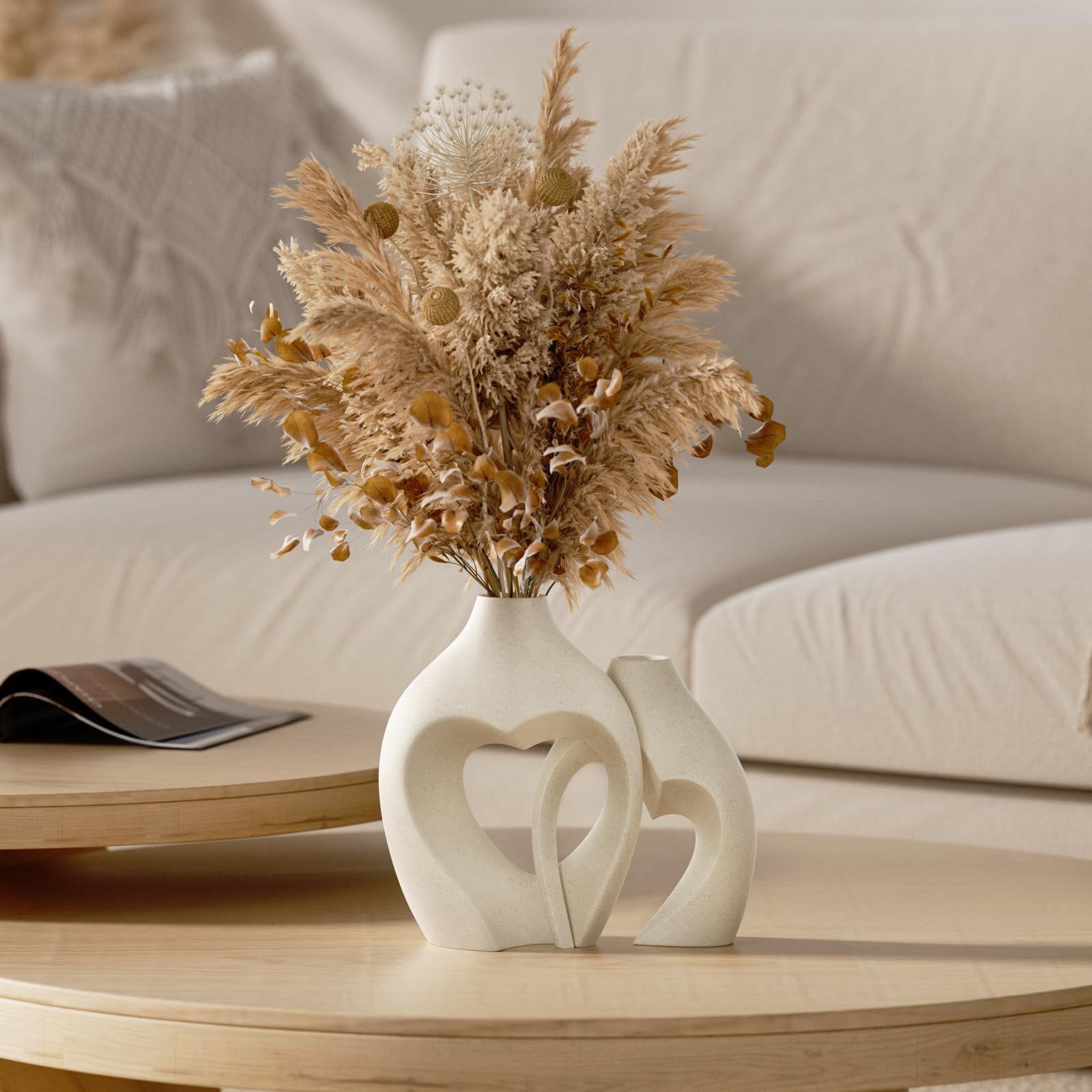 - Zormon White Vases for Decor, Heart Shaped Ceramic Vase Set of 2, Nordic Heart Shaped Vases, Minimalist Decorative Vase for Table Centerpiece Wedding Dining Living Room Office House Decoration