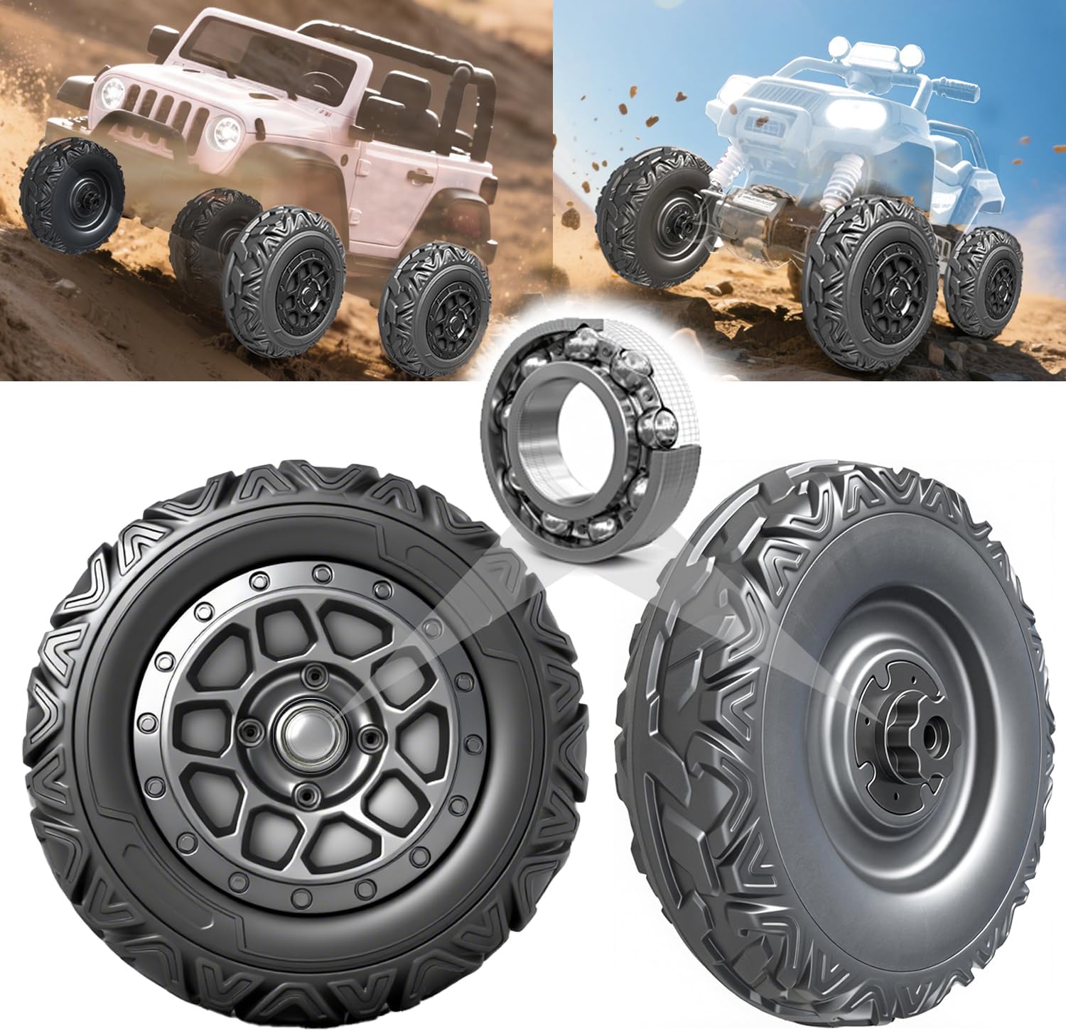 2Pack 37CM/14.5'' EVA Soft Compound Alligator Tire for Kids Ride on Car Power Wheels Tires&Wheels Upgrade,1.6CM/0.63in Aperture Front/Rear Gator Wheel for SUV/UTV/ATV JEEP Replacement Parts