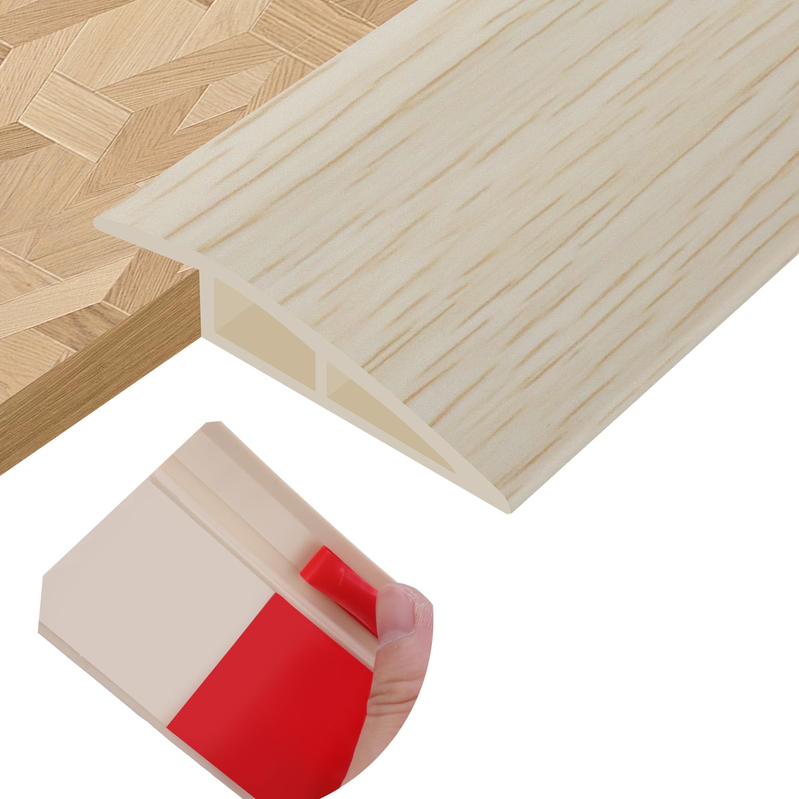 Floor Transition Strips PVC Self-adhesive Door Threshold Strips for Doorways Carpet Edging Laminate Floor Threshold Transition Profile (Beige Wood Grain, 15mm×2m)