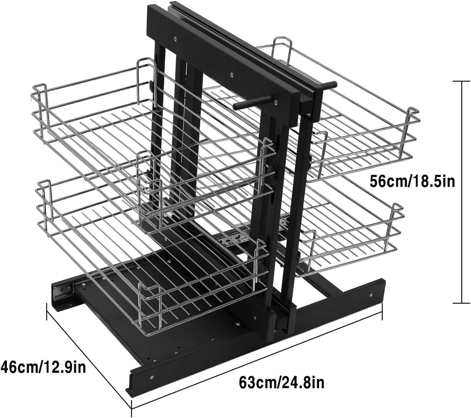 Pull-Out Blind Corner Organizer, 4-Shelf 2-Tier Storage Basket with Soft-Close, Compatible with Left/Right Opening Cabinets (15" Min Opening), Chrome Steel Kitchen and Bathroom Cabinet Organizer