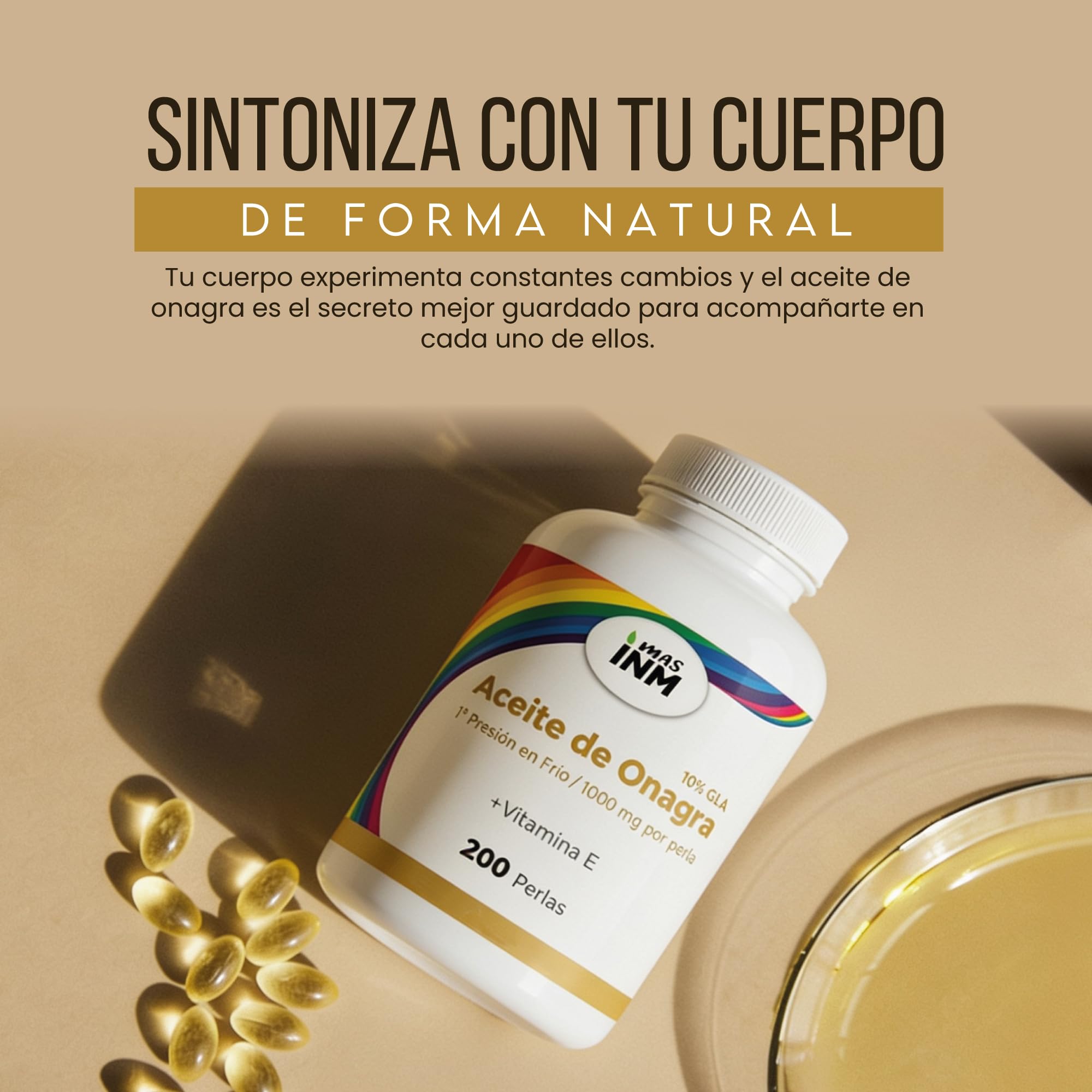 Aceite de Onagra perlas 1000mg con Vitamina E – Prensado en Frío 10% GLA – Complemento Natural de apoyo a la Mujer - Contribuye a proteger las células del estrés oxidativo - 200 perlas