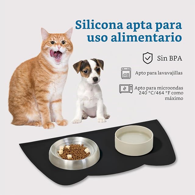 Foto 3 de 6 de OHMO Alfombras para Comederos Perros y Gatos, Impermeable(Negro, 52 * 30cm), Alfombrilla Silicona de Mascota