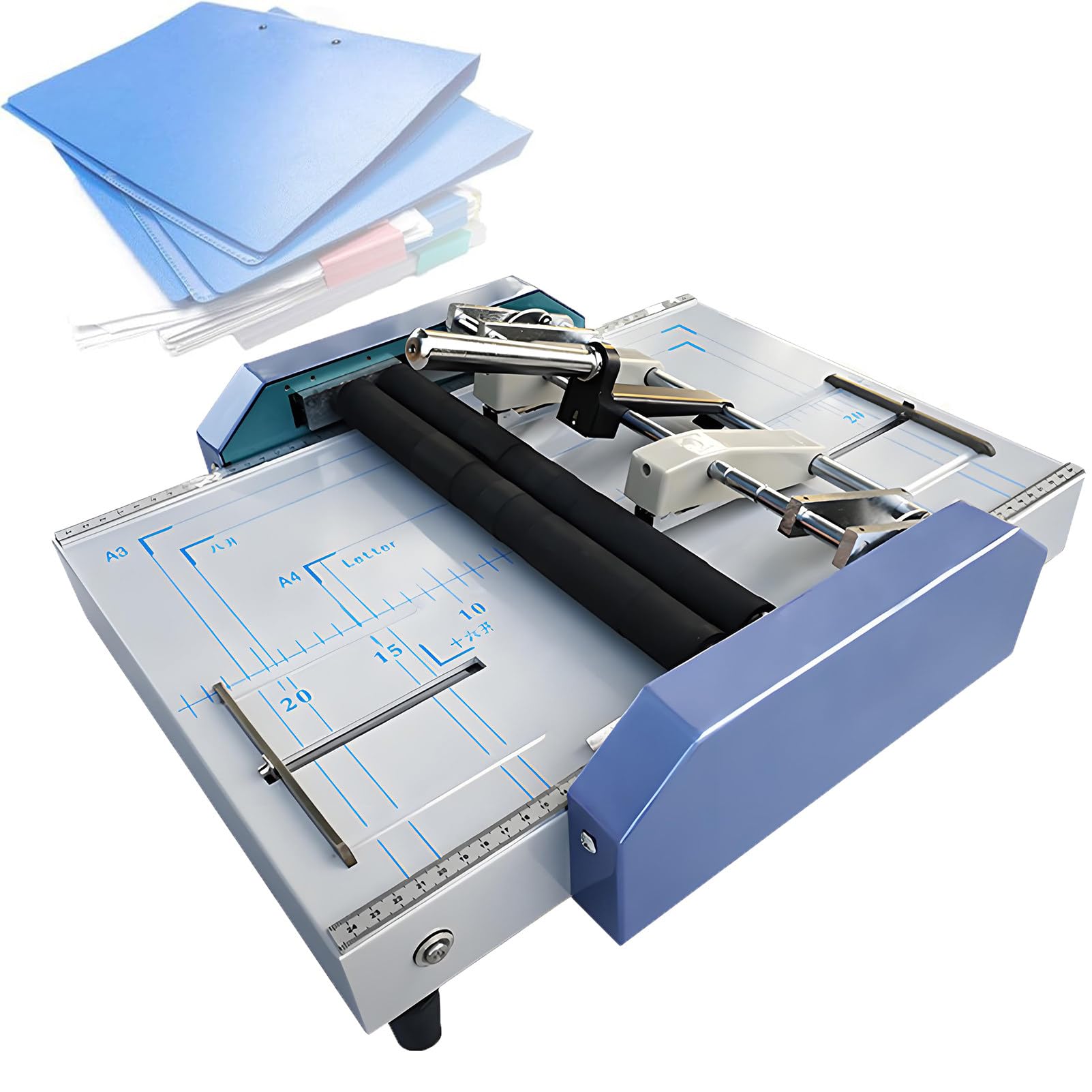 Składarko-Bindownica do Broszur A3 Składarka I Bindownica do Papieru 70 W 2 w 1 do Produkcji Papieru Składarko-Bindownica Zszywacz do Szkół Drukarni Biur Blue