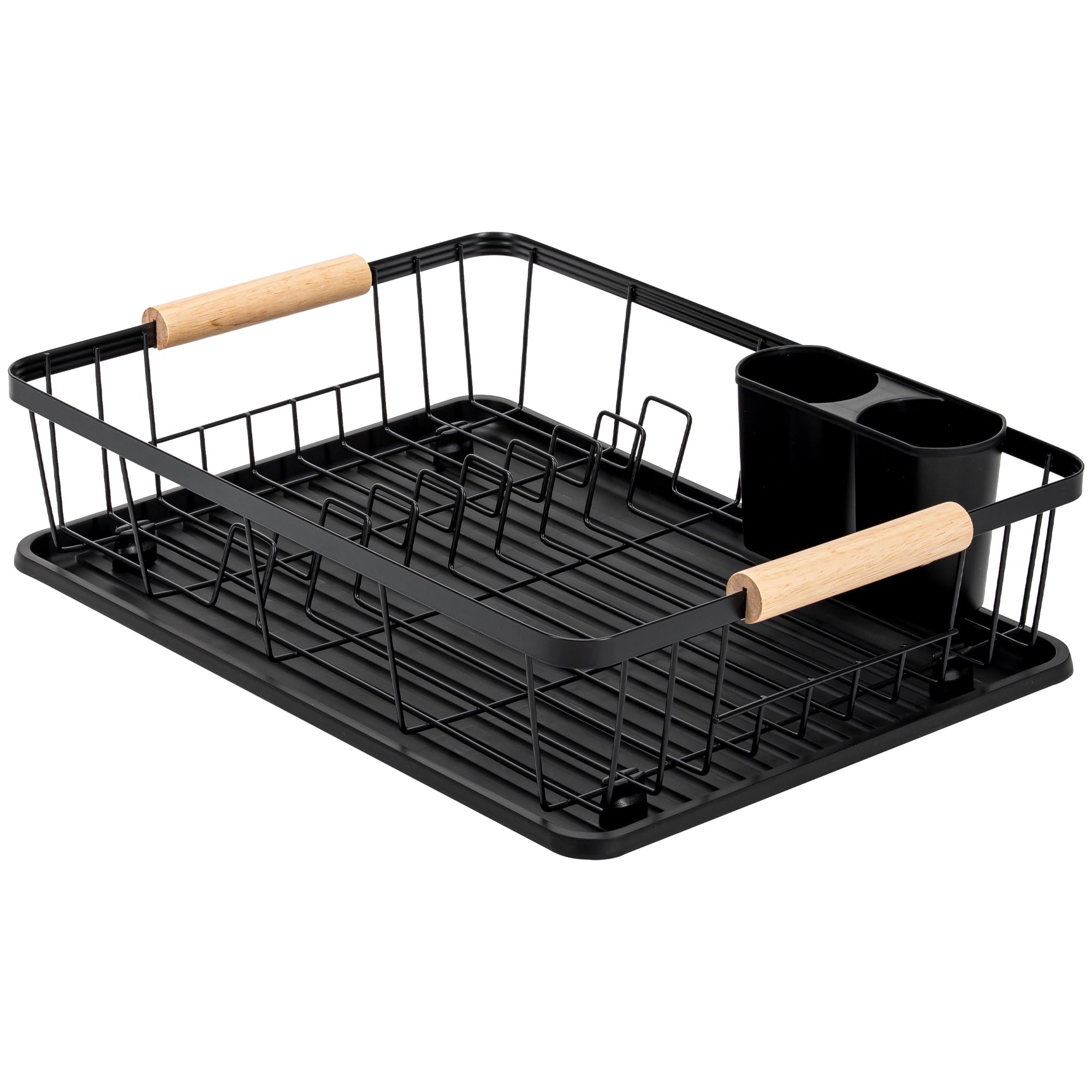 KARL HAUSMANN Egouttoir Vaisselle INOX Noir avec Bac d'Égouttage - 42x31x10,5cm - Égouttoir Cuisine en Métal avec Porte Couverts - Egoutoire Vaisselle pour Assiettes, Verres et Tasses