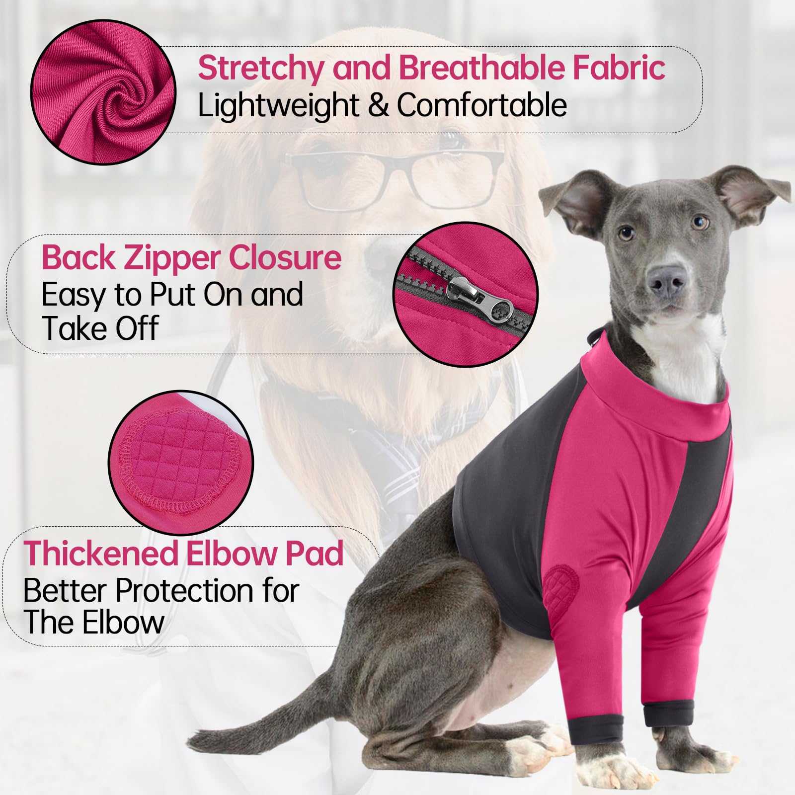 LeLePet Traje de recuperación para perros para patas delanteras, manga de perro para dejar de lamer, protector de codo para lesiones en las piernas, heridas de hombro después de la cirugía, macho y