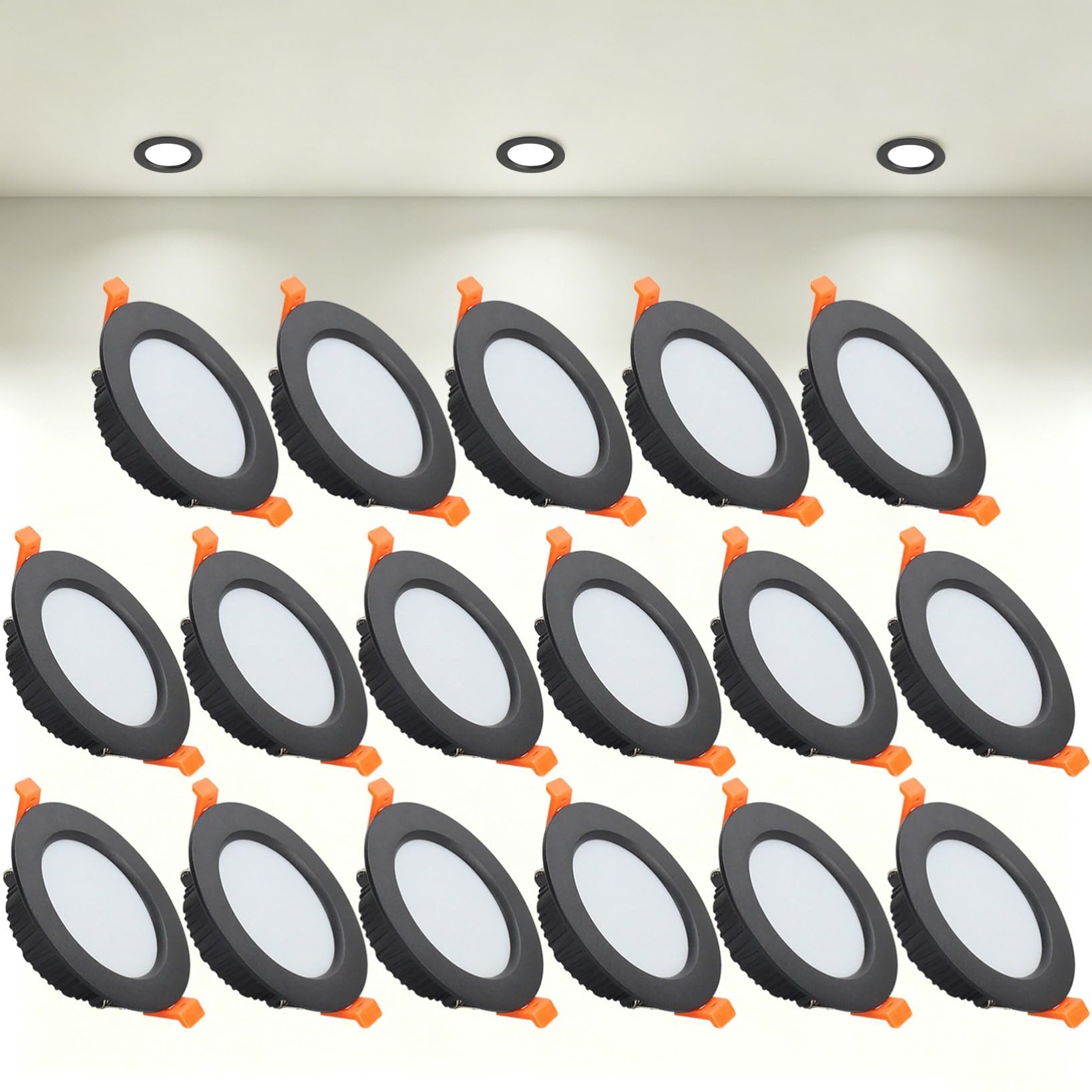 VOGHMOLD 9W Ultra Slim LED Downlight Recessed Ceiling Light 3.5 inch, 4000K Spot Lights Black Aluminum Trim, Cut Φ90-100mm, AC110-240V Panel Lighting for Office Hallway Closet, 17 Pack