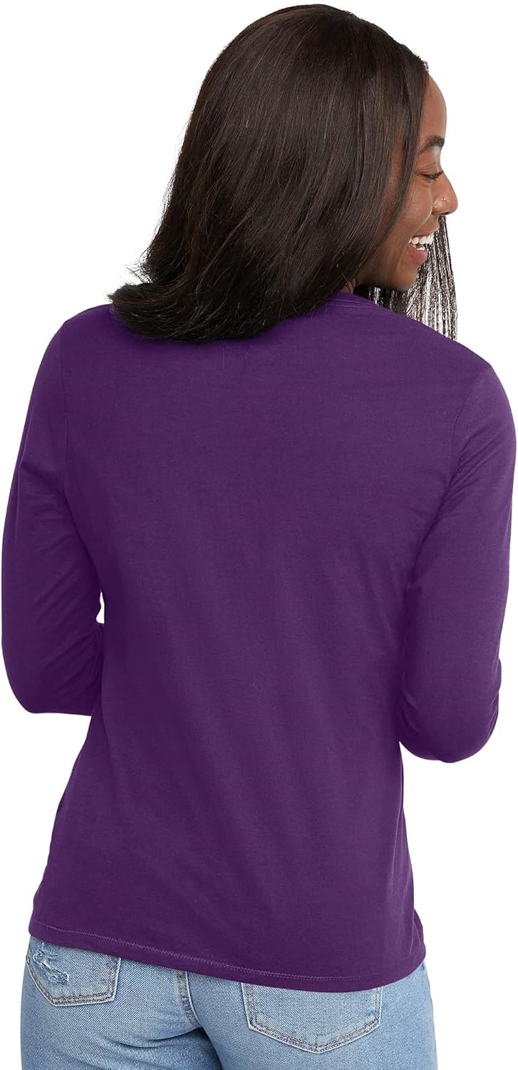 Hanes Womens Originals Long Sleeve Cotton V-Neck T-Shirt, Lightweight V-Neck Tee, Modern Fit - Image 2