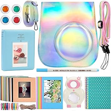 Katia Instant Camera Accessories Bundle Compatible for Fujifilm Mini 9 / Mini 8+ / Mini 8 Instant Film Camera. Includes Camera Case, Album, Frame, Stickers, Strap,etc (Laser Grey)