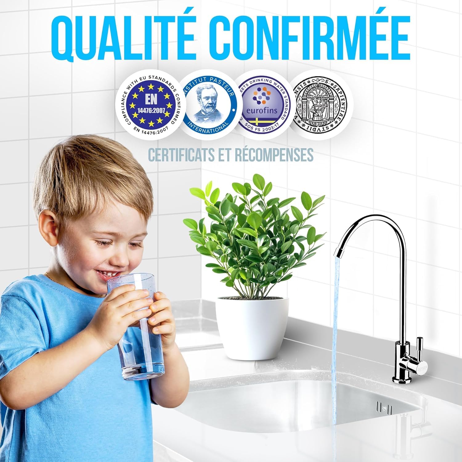 GEYSER SMART Kit de Cartouches de Rechange, Filtration 3 Étapes ARAGON + CATALON, 3 Cartouches à Filtration Ultra-Profonde, Élimine Virus et Métaux Lourds (Capacité 12 mois)