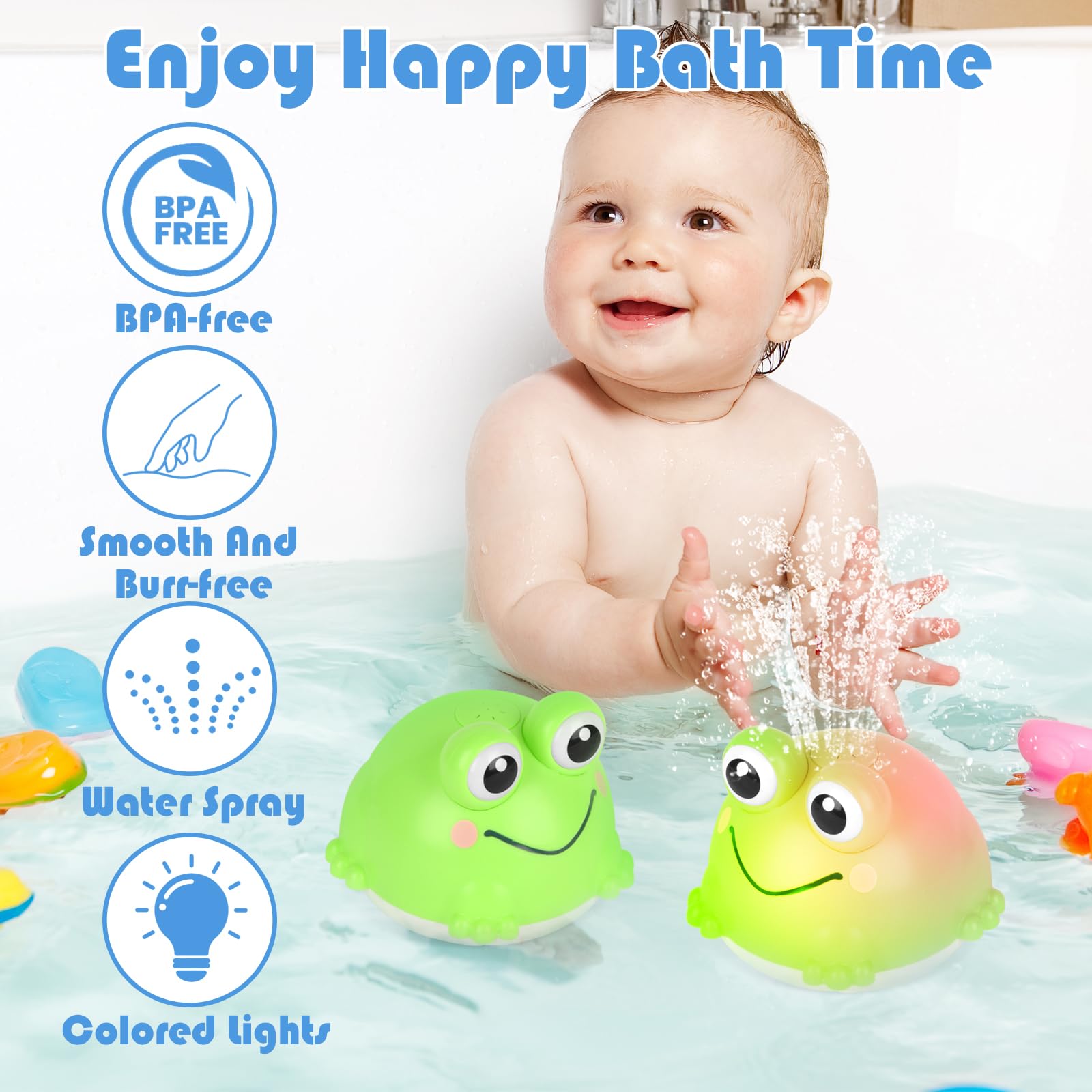 Withosent Grenouille Jouet Bain Bébé, Rechargeable Jeux de Enfant avec LED, Induction Automatique Arroseur Jeu de Bain, Jouet pour Le Garçons et Filles pour 1-6Ans