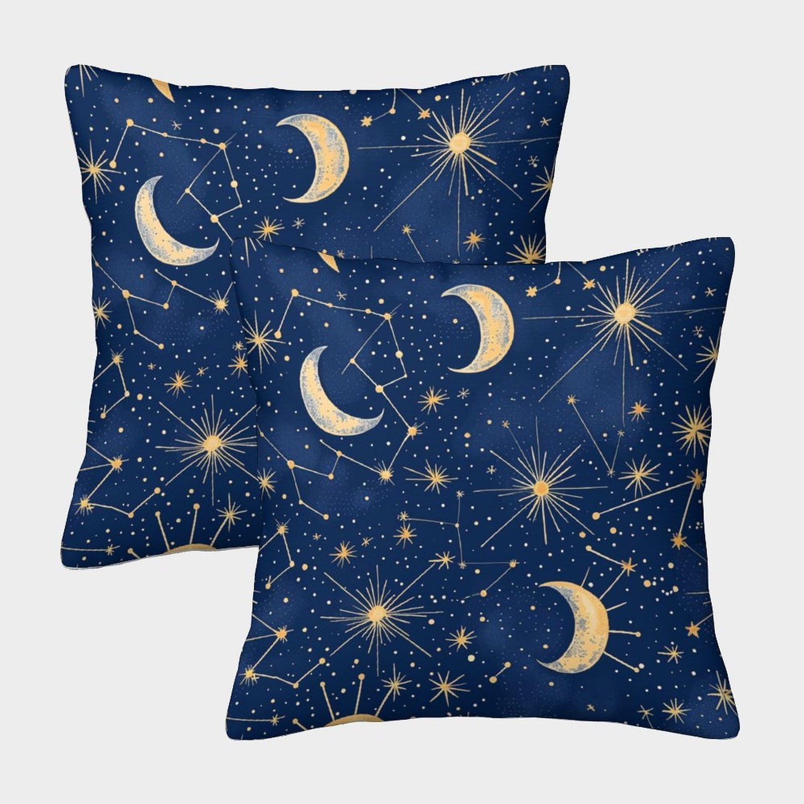 kaiyun 2 Pack Stars And Moon, Celestial Pattern 3D Image Printed Single-sided Cushion Cover 45x45cm