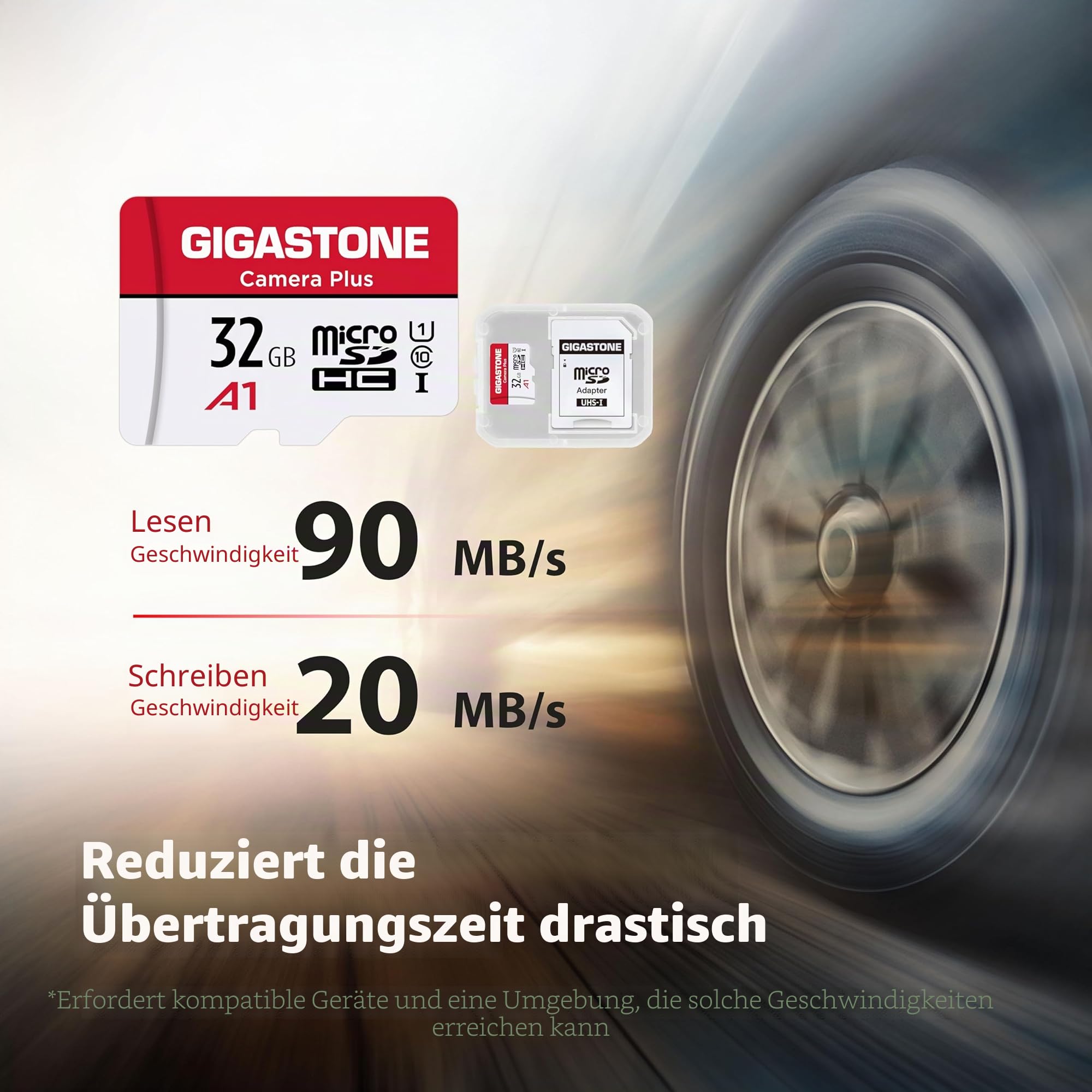 GIGASTONE 32GB MicroSDHC Speicherkarte 5er-Pack + SD Adapter, Kamera Plus, bis zu 90 MB/s, für Action-Kamera Drohne, Tablet, Full HD-Videoaufnahme, A1 U1 Klasse 10 Micro SD Karte UHS-I