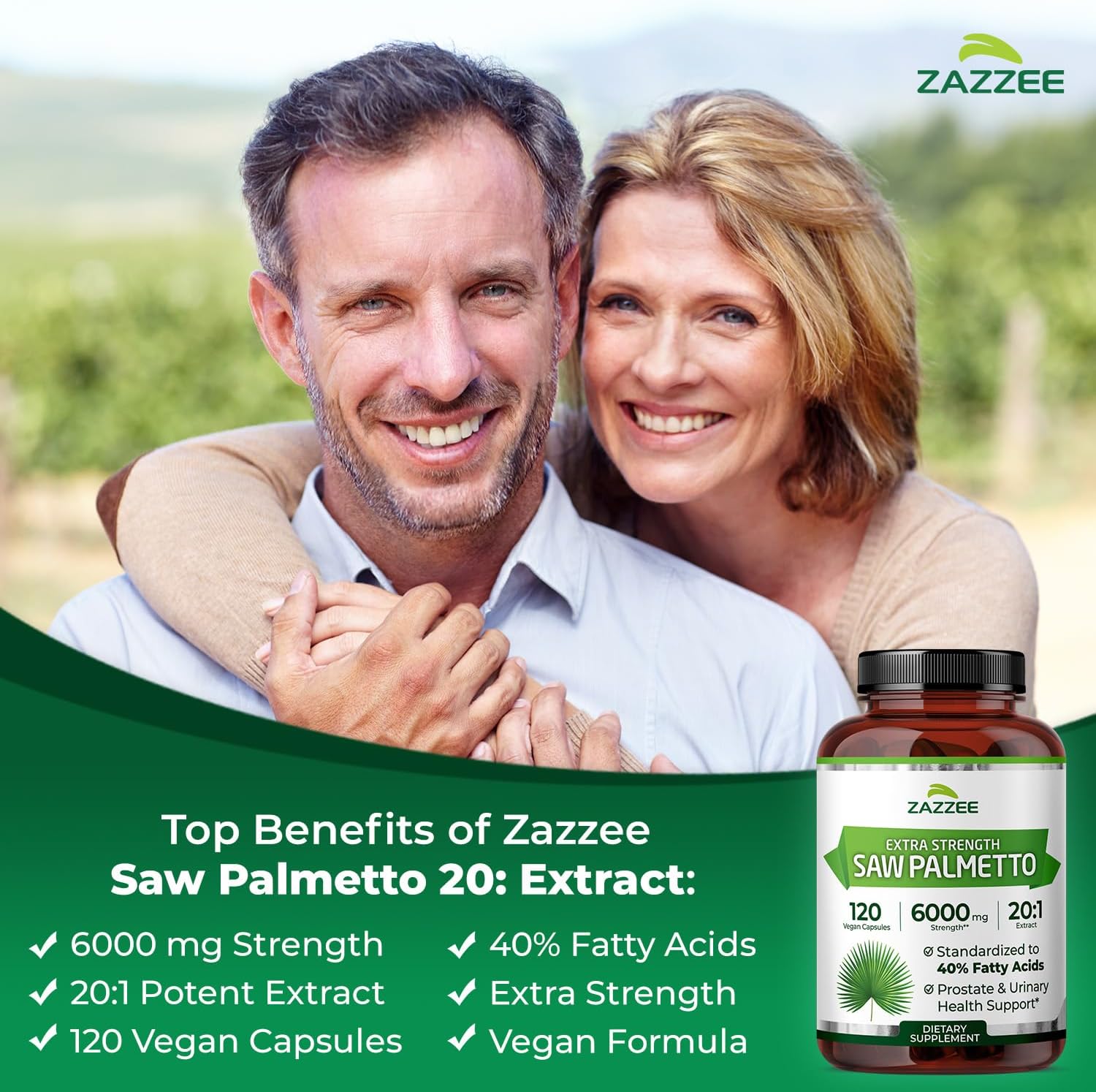 Zazzee Extra Strength Saw Palmetto 20:1 Extract, 6000 mg Strength, 40% Fatty Acids, 120 Vegan Capsules, 4 Month Supply, Concentrated and Standardized 20X Extract, Non-GMO, All-Natural, Made in the USA - Image 3