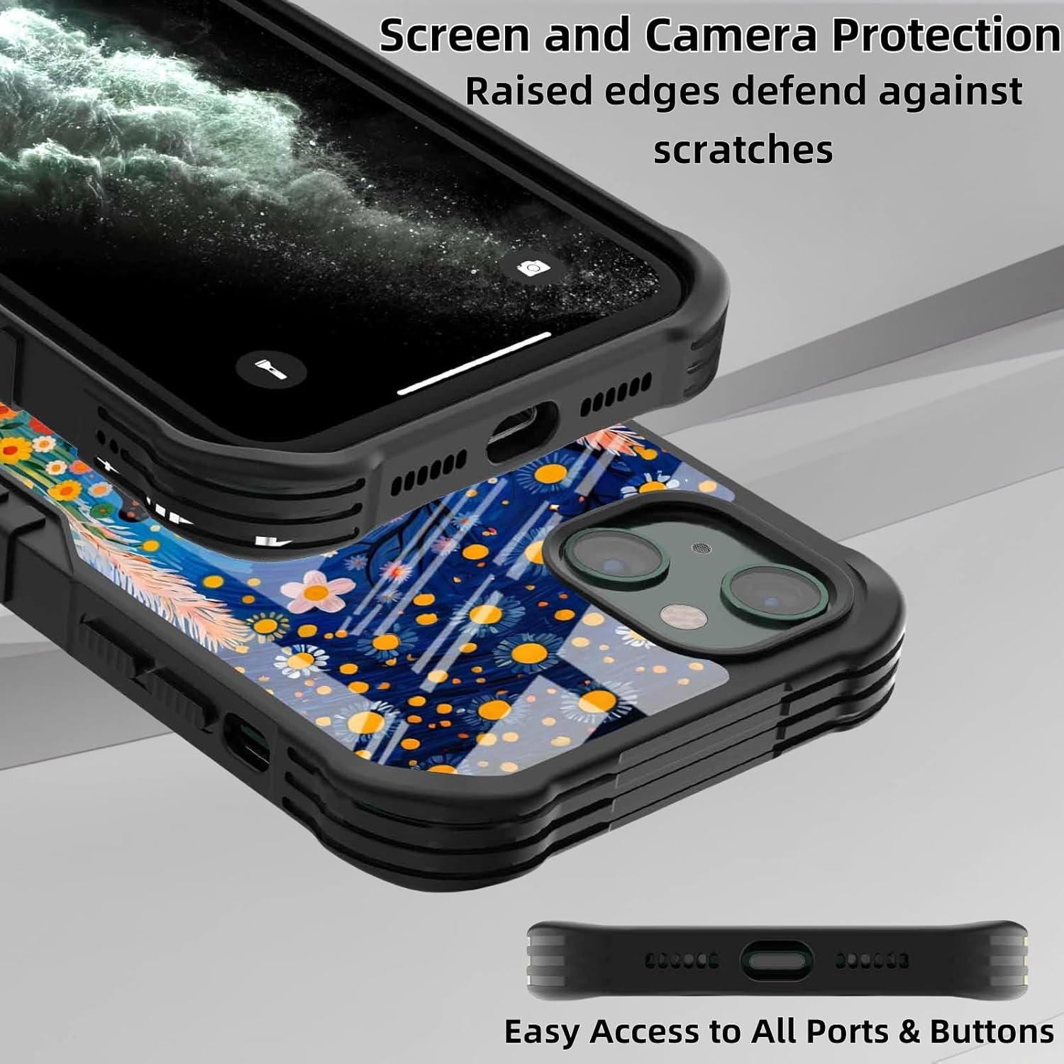 Compatible with iPhone 15 Case Anti Slip Shockproof Hard PC Back Soft TPU Prevention Protective Case, Unique Design Fashion Print for Men Women - Starry Sky Cat - Image 3