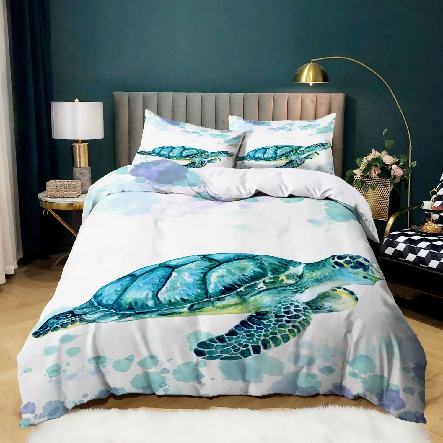 Housse de couette tortue 240x260 cm zippee pour lit deux places