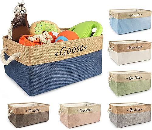 Miniatura 3 de Cesta de juguetes personalizada para perros con nombre, canasta de juguetes personalizada para perros, contenedor de almacenamiento de alimentos