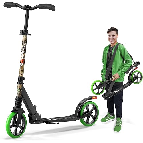 Campior Kick Scooter for Ages 6+, for Kids, Teens, and Adults, Max Load 240 LBS, Foldable, 8-inch Big Wheels for Kids and Adults, with Kickstand, 3 Adjustable Levels, Child Safety Approved, Graffiti