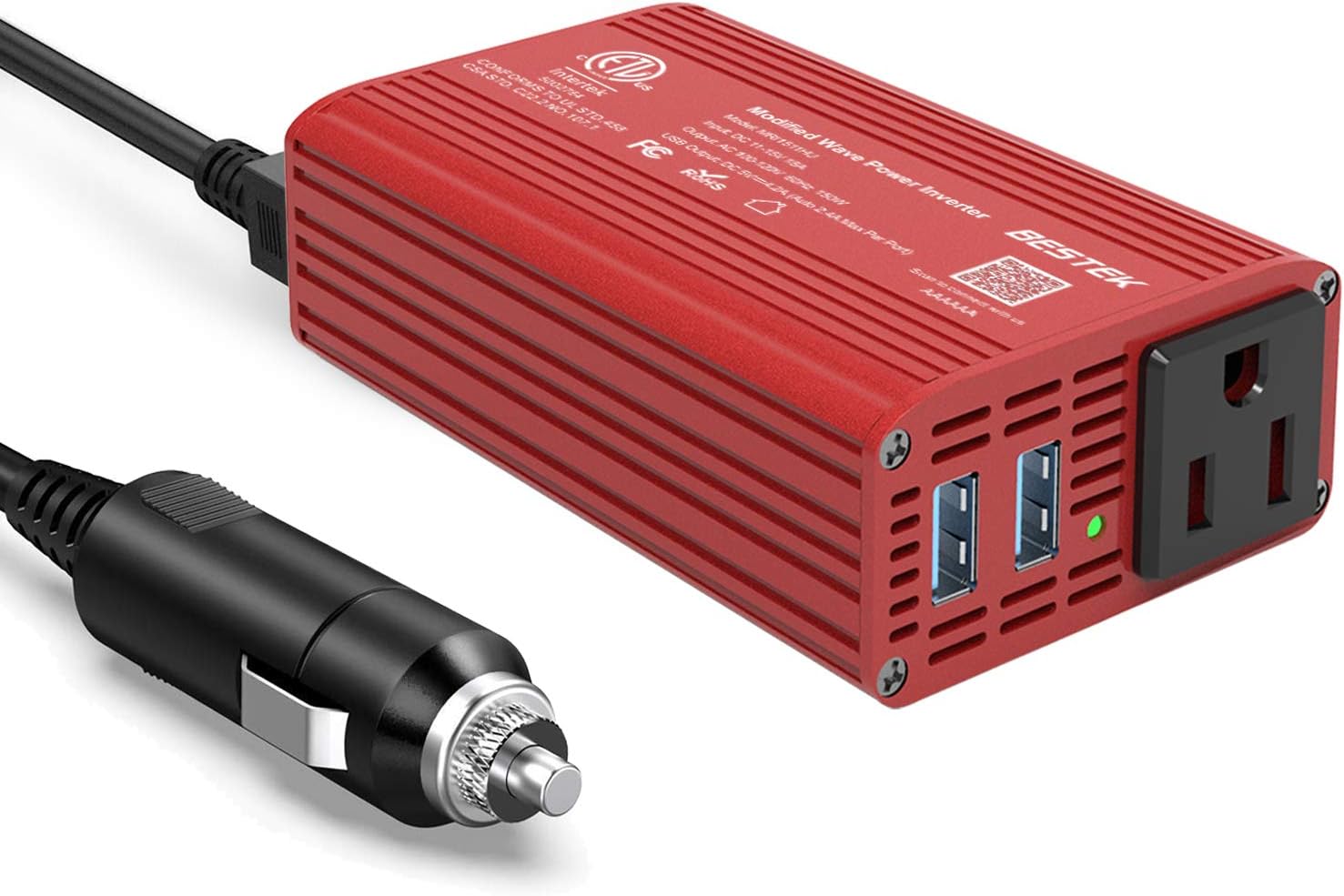 BESTEK 1000 Watt Car Power Inverter Dual AC Outlets 12V DC to 110V AC Modified Sine Wave Inverter 12V DC to AC Power, Car Power Charger Inverter with Battery Clips