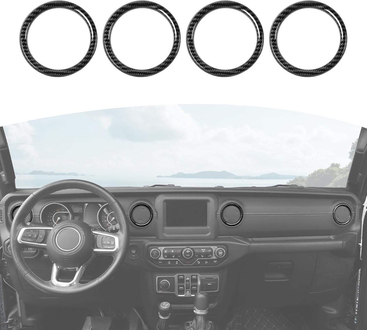 RT-TCZ for Wrangler JL Dash Air Vents Cover Trim Stickers Carbon Fiber for Jeep Wrangler JL JLU Gladiator JT 2018-2023 Carbon Fiber Interior Accessories 4pcs